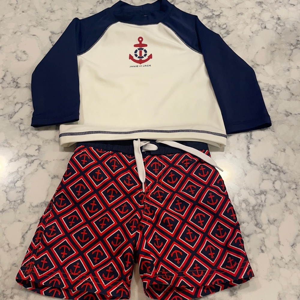 Janie and Jack Swim Trunks and Rash Guard